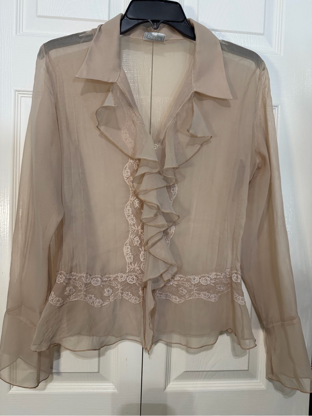 Grege VTG Sheer Ruffle Front Blouse - Beige